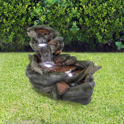 Alpine Corporation | 60"L Outdoor 3-Tier Rainforest Rock River Hand-Painted Water Fountain with LED Lights — Garden, Patio & Yard Décor