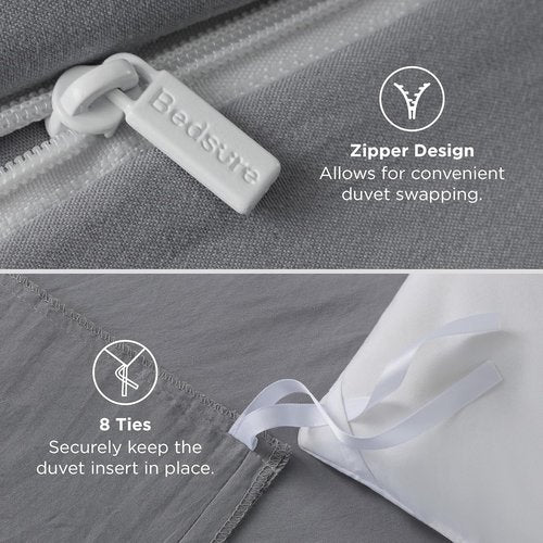 Bedsure Grey California King Duvet Cover - Extra Soft Prewashed Cotton-Like Polyester Bedding Set | 104x98 Inches with Zipper Closure & 2 Pillow Shams