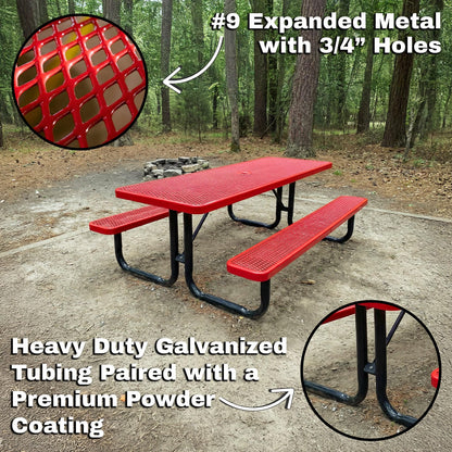 6' Rectangular Heavy-Duty Expanded Metal Red Picnic Table