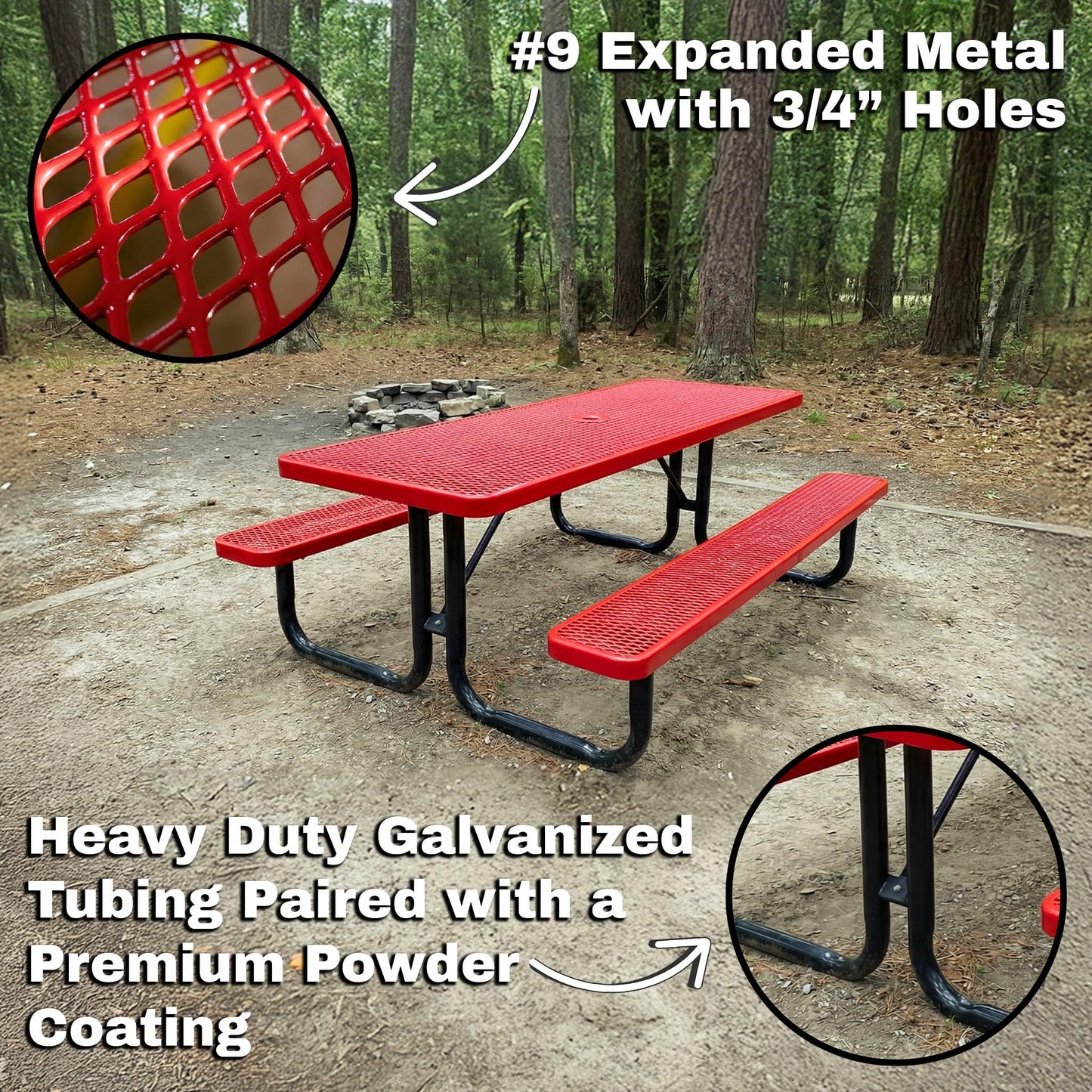 6' Rectangular Heavy-Duty Expanded Metal Brown Picnic Table