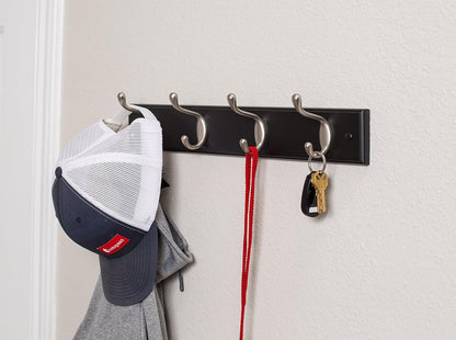 BIRDROCK HOME Oval Hook Coat and Hat Rack, 4 Hooks, Wall Mount, Black Finish