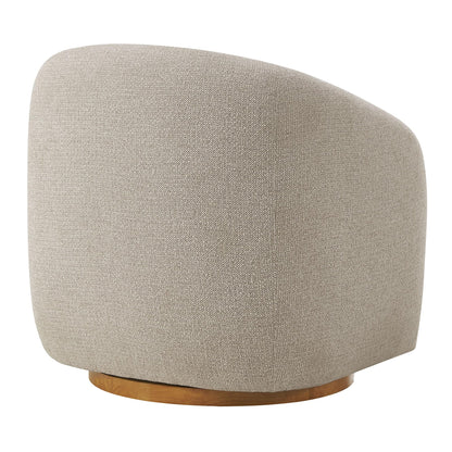 Modway Holland Curved Swivel Armchair in Dove Gray – Chenille Fabric Barrel Chair with Ball Throw Pillow and Wood Base – Mid-Century Modern Curved Living Room Accent Chair