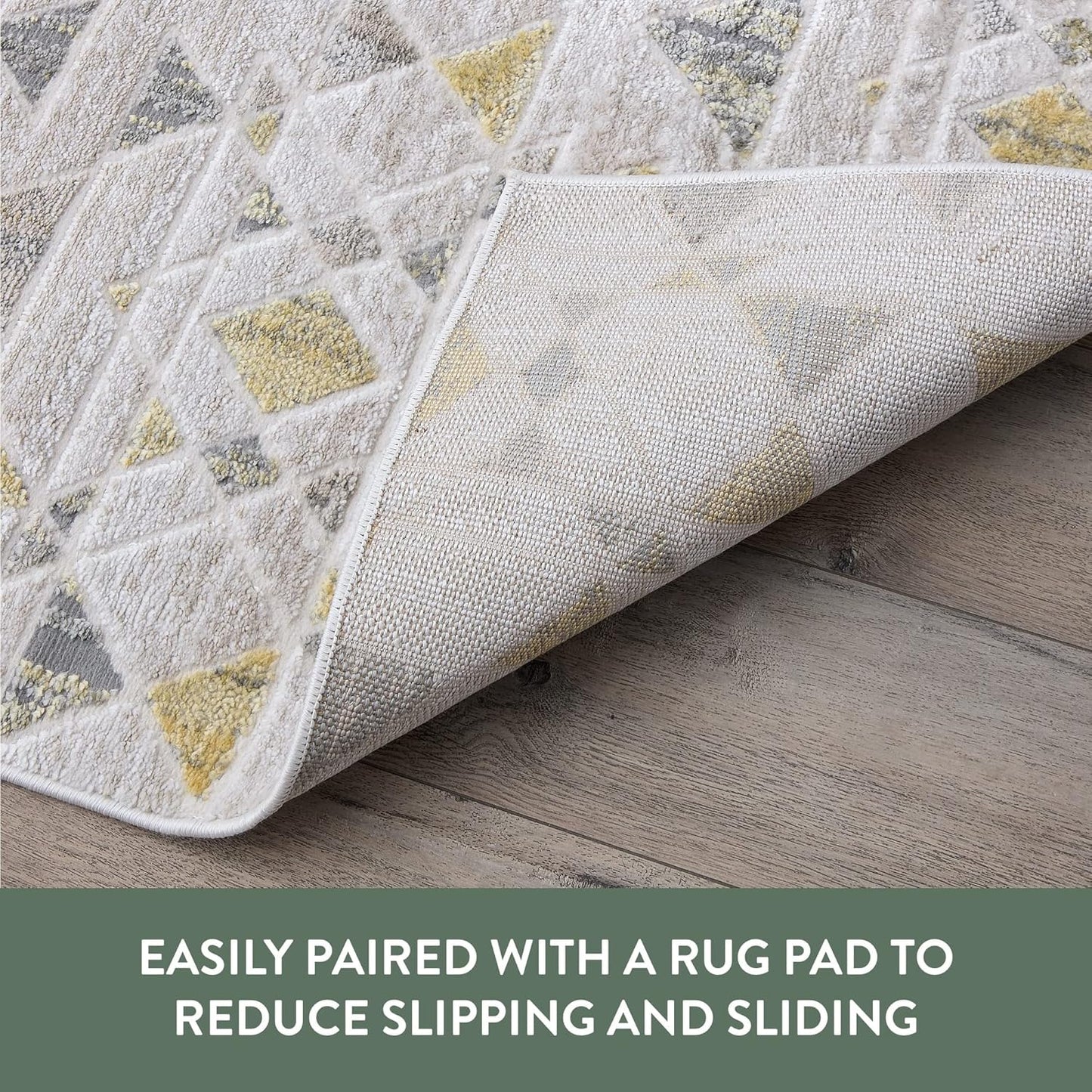 Edenbrook Area Rugs for Living Room, Cream and Gray Abstract Triangle Low Pile Rug, 2.5x6 for High Traffic Areas