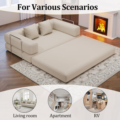 BSHOMGI Folding Sofa Bed, 4 in 1 Convertible Sofas to Lounger Comfy Floor Portable Foldable Sleeper Lazy Futon Couch Chair for Bedroom, Living Room (Beige, 59” 2 Seat)