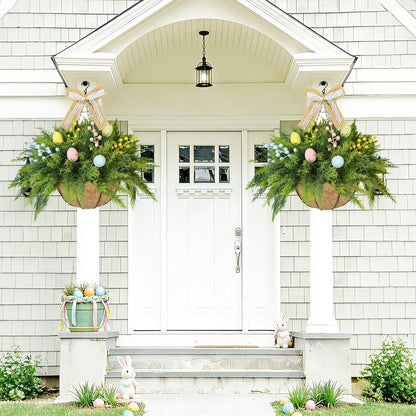 NSOPB Set 2 24 of Easter Artificial Hanging Plant Flower Baskets, Fake Planter Hanging with Pcs Cypress Leaves, Faux