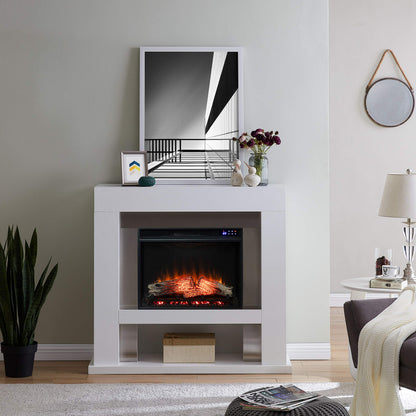 SEI Furniture - Lirrington Stainless Steel Touch Screen Electric Fireplace - Transitional Design, Grey Glass and Wood - Ideal for Living Room, Bedroom (FR1028059)