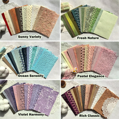 Flartmo 102 Sheets Textured Scrapbook Paper and Mesh Fabric Kit, 6 Pack Handmade Special Decorative Decoupage Paper for Scrapbooking Bullet Junk Journal Supplies Cards Crafts( 6 x 4 inches)