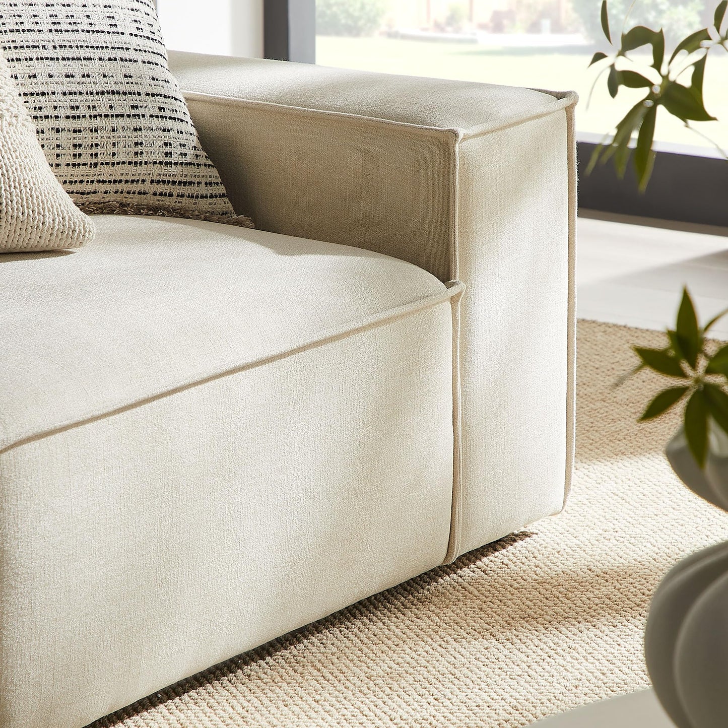 Modway Restore Performance Fabric Upholstered 2-Piece Modular Loveseat in Ecru – Low Profile Sectional Sofa with Right-Facing Armchair and Left-Facing Armless Chaise