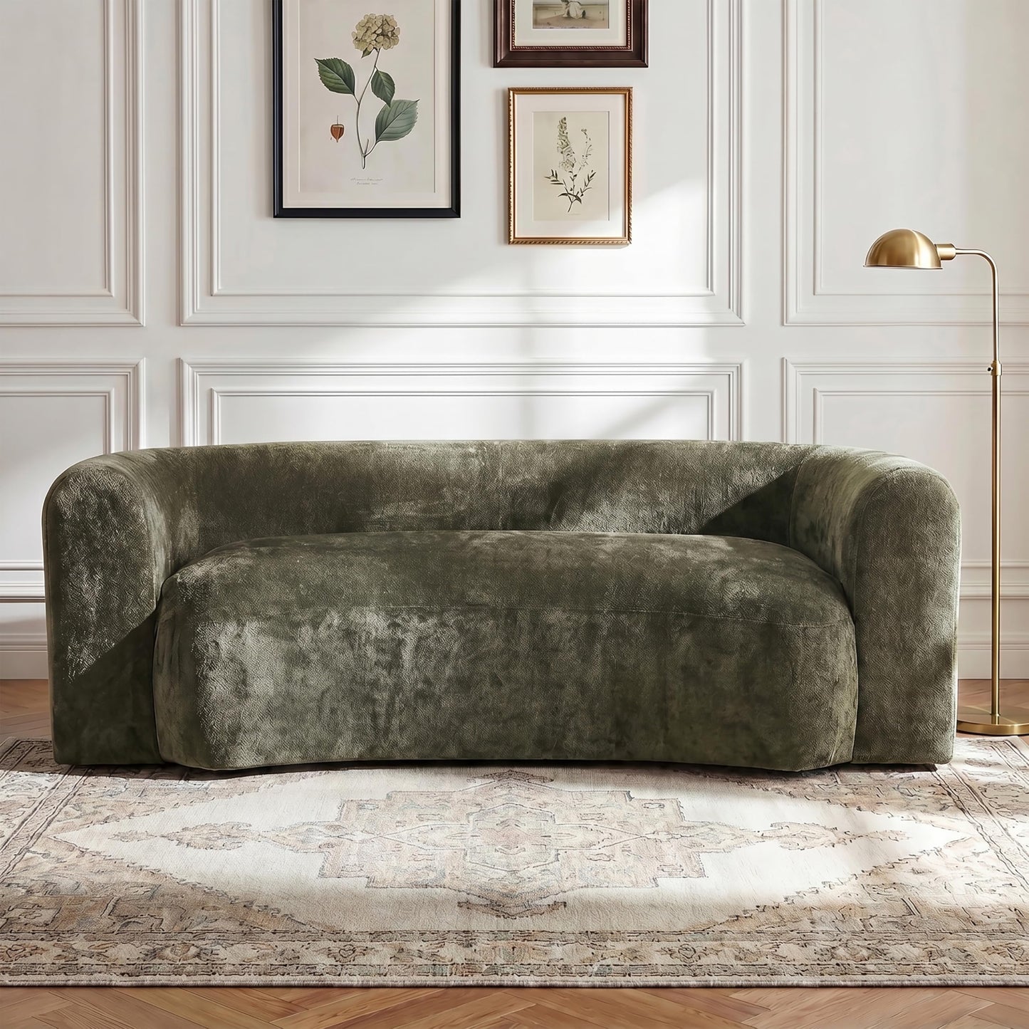 Christopher Knight Home 87.75" Curved Sleeper Sofa, 3 Seater Deep Seat Modular Floor Couch, Upholstered Chenille Fabric Comfy Cloud Couch with Round Arms & Curved Back for Living Room Bedroom, Green