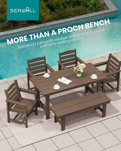 SERWALL 2-Person Outdoor Bench Backless, HDPE Outdoor Benches Weatherproof, 660 Lbs Weight Capacity, Poly Lumber Patio Furniture for Garden, Porch and Park, Coffee, 2 Pack