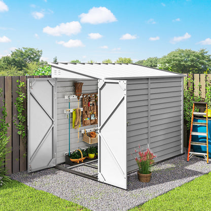Outsunny 4.6' x 9' Steel Outdoor Storage Shed, Waterproof Lean to Shed, Metal Garden Tool House with Foundation Kit, Lockable Doors, Gloves and 2 Air Vents for Backyard, Patio, Lawn, White