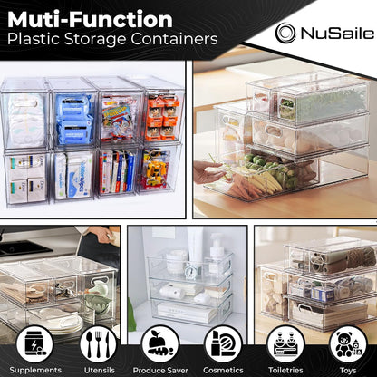Stackable Refrigerator Organizer Bins - Pull Out Drawers with Handles for Vegetable and Fruit Storage, 3 Liter Plastic