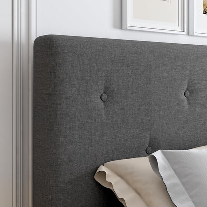 Mxhtcewz King Size Linen Bed Frame, Upholstered Platform Bed Frame with Adjustable Headboard, Wooden Slats Support, No Box Spring Needed, Easy Assembly, Grey