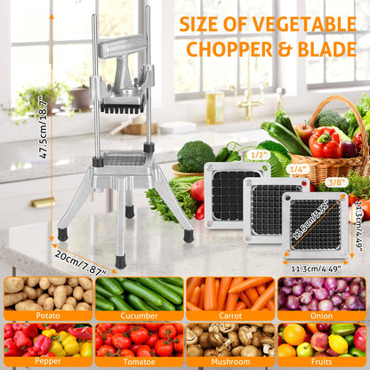 WICHEMI Commercial Chopper Vegetable Cutter Fruit Dicer w/3 Blades Commercial Onion Chopper Dicer Professional Food Dicer Heavy Duty Stainless Steel French Fry Cutter for Home Kitchen Restaurant Use