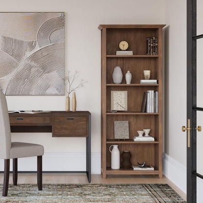 SIMPLIHOME Amherst Bookcase - 70 inch Tall 5-Shelf Solid Wood Bookshelf in Rustic Natural Aged Brown, Transitional Storage for Living Room, Study or Office with Adjustable Shelves and Tapered Legs