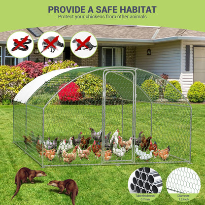 9.8'x13.1'x6.5' Large Metal Chicken Coop Walk-in Poultry Cage, Outdoor with Waterproof Anti-UV Cover & Galvanized Frame, Chicken Run for Backyard Farm, Ducks, Rabbits
