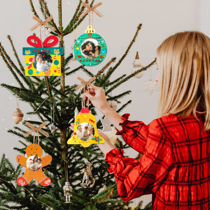 Shitailu 24Pcs Christmas Photo Frame Ornaments, DIY Unfinished Wood Picture Frame Ornaments Craft, Xmas Themed Frame Kits for Kids, Painting Decor Holiday Party Projects Activities