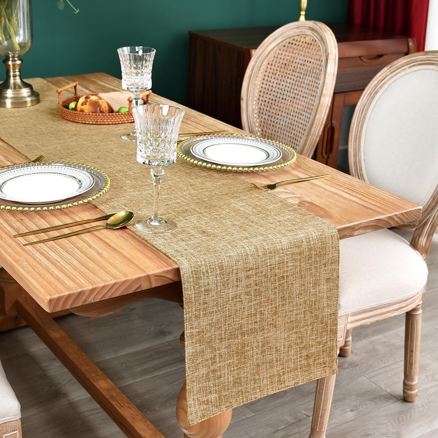 13x72 Inch Farmhouse Rustic Faux Linen Table Runner Neutral Coffee Table Runners Double Layer Reversible Rectangle