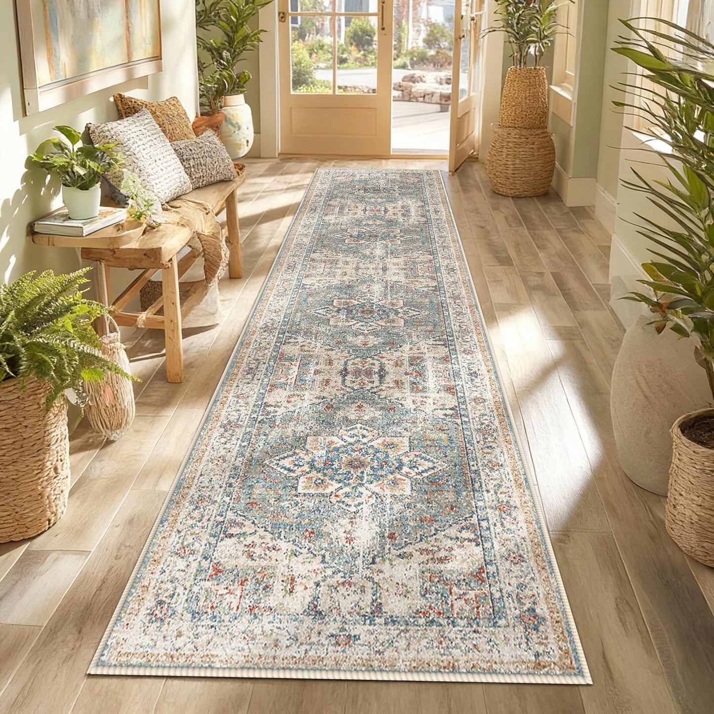 2x10 Enkor Runner Rugs for Hallway, Washable Soft Boho Non Slip Floor Rugs for Kitchen, Modern Mat for Living Room