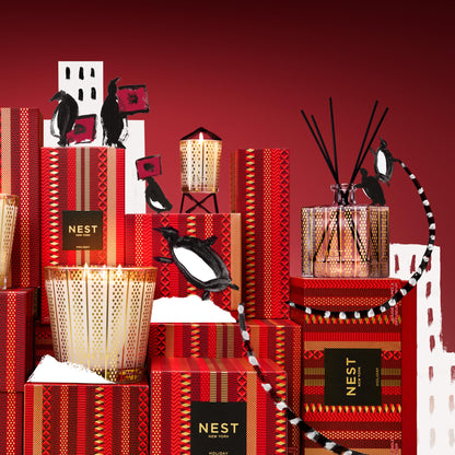 NEST New York Reed Diffuser, Holiday - 5.9 fl oz - Fragrance for Up to 90 Days - Reusable, Refillable Glass Holder - Includes 8 All-Natural Reed Sticks - Flame Free