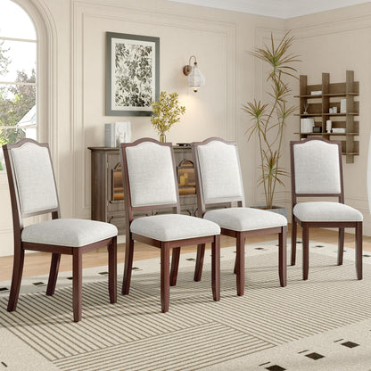 Ball & Cast Farmhouse Dining-Chairs Set of 4, High Back Wood Frame Dining Room Chair with Padded Seat, Modern Upholstered Kitchen Island Seating, 4 Pack Mid-Century Chairs, Cherry&Beige