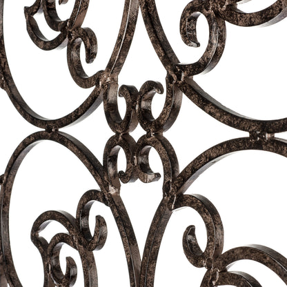 H Potter 72” Heavy Duty Garden Trellis – 60 lb Solid Iron Scrollwork Panel, 1” Metal Frame with Ground & Stabilizing Stakes (Charcoal Brown)