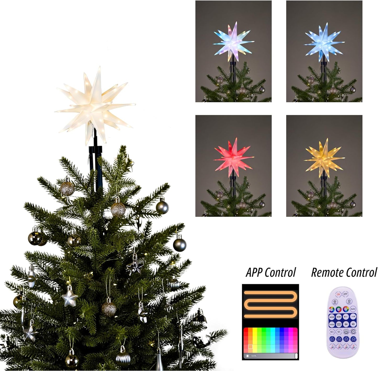 9.85'' 3D Smart Christmas Star Tree Topper Lighted Plug in, Outdoor Foldable Lightweight Moravian Star Tree Topper
