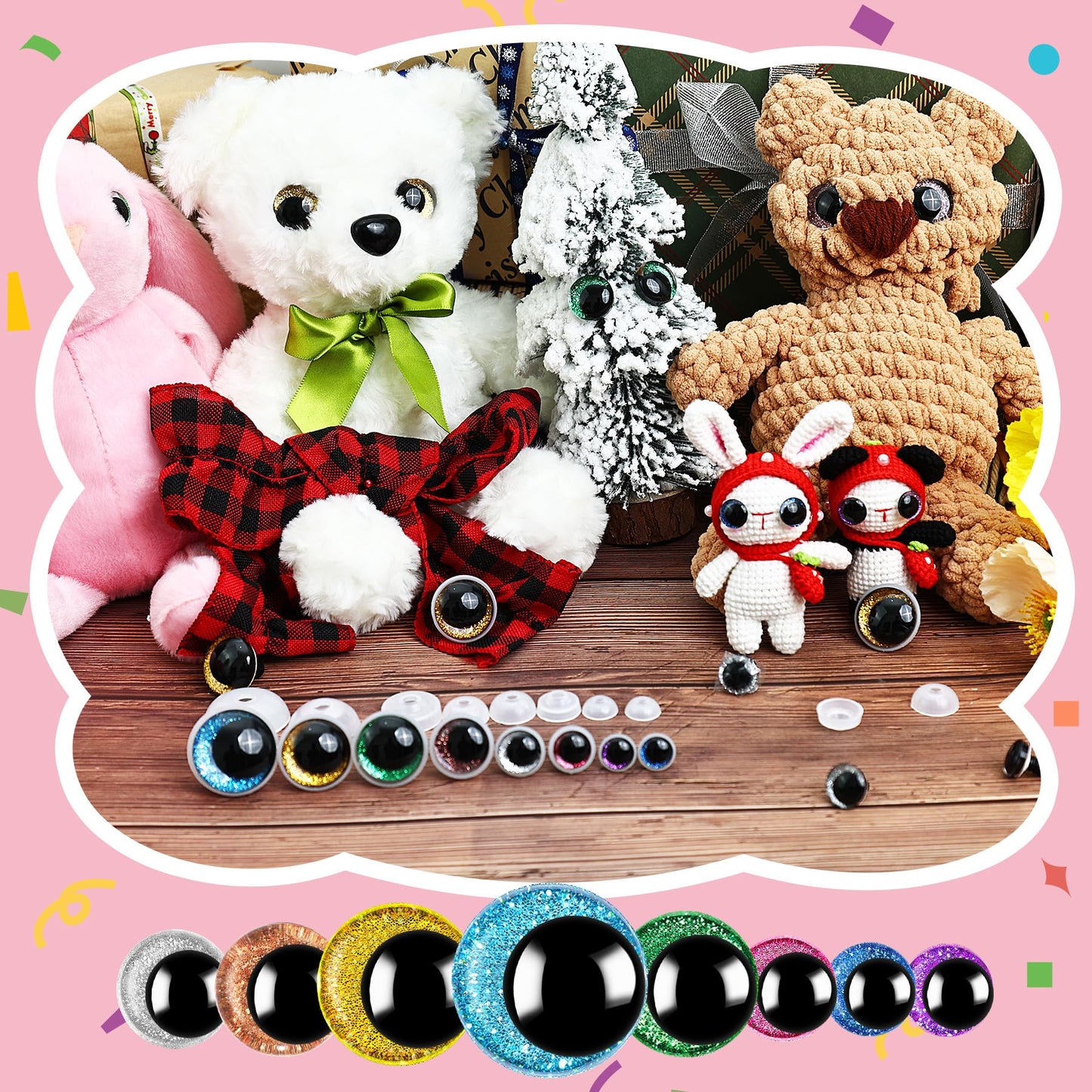 160PCS Large Safety Eyes for Amigurumi 3D Glitter Crochet Doll with Washers for DIY Puppets Bear Crafts Animals Amigurumi Making Supplies(12-18mm)