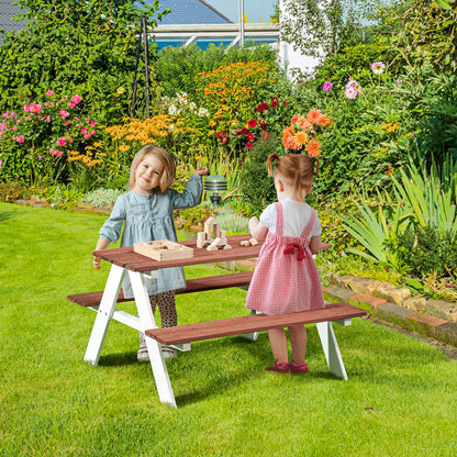 Picnic Table Set, Wooden Table Bench Set, Patio Furniture Outdoor Toys for Garden, Backyard, Aged 3 8 Years Old, Brown
