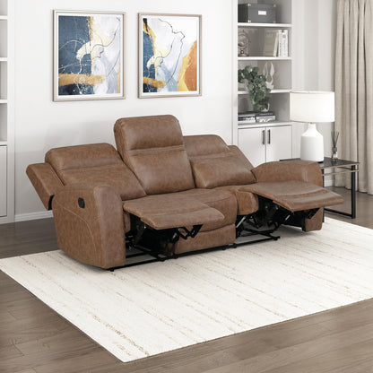 Lexicon 85" W Manual Double Reclining Sofa - Polished Microfiber Wall Hugger Manual 3 Seater Recliner Couch, Comfort Armrests, for Living Room, Home Theater, Easy Assembly, Brown