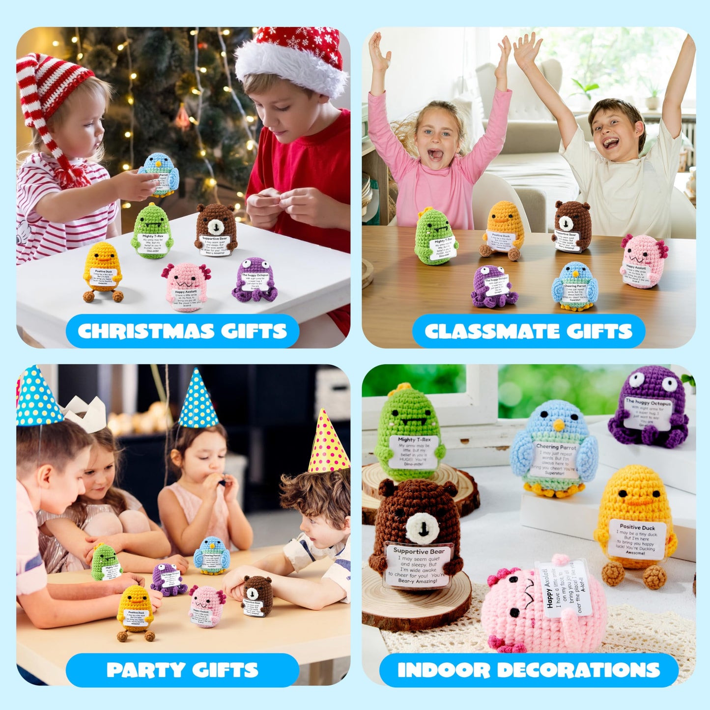 JOYIN 6 Pcs Crochet Positive Animals with Positive Messages, Emotional Support Stuffed Animal Bulk, Cute Crochet Plushies for Graduation Gift, Employee Appreciation, Anxiety Relief & Mental Health