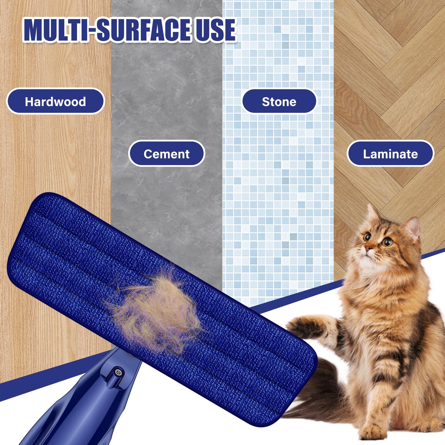 Microfiber Spray Mop for Floors Cleaning: Wet Dry Hardwood Floor Mops with 3 Washable Reusable Pads for Swiffer Powermop - Flat Mop with Sprayer for Tile Wood Laminate Vinyl Marble