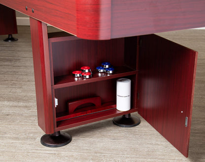 Challenger Shuffleboard Table with Dark Cherry Finish, Hardwood Playfield, Storage Cabinets, Climate Adjusters, Leg Levelers, 8 Pucks, Brush and Wax