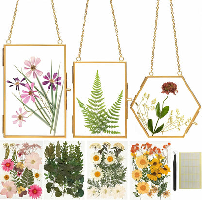 Relaxing Garden Pressed Flower Craft Kit for Adults & Women, DIY Floating Double Glass Frame Kit with Real Dried