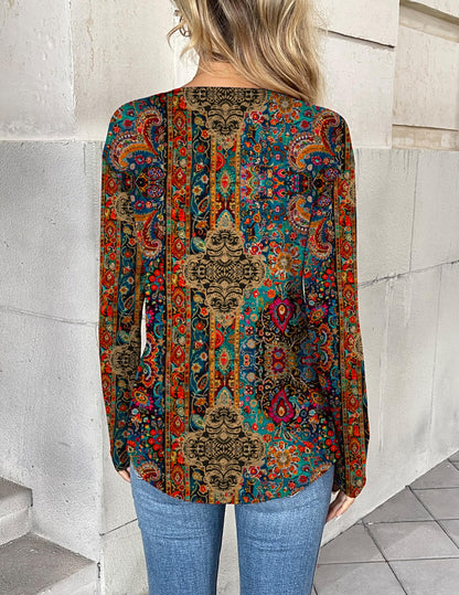 Zeagoo Women Long Sleeve Tops V Neck Blouses Floral Boho Shirts Loose Fit Business Casual Work Tshirts