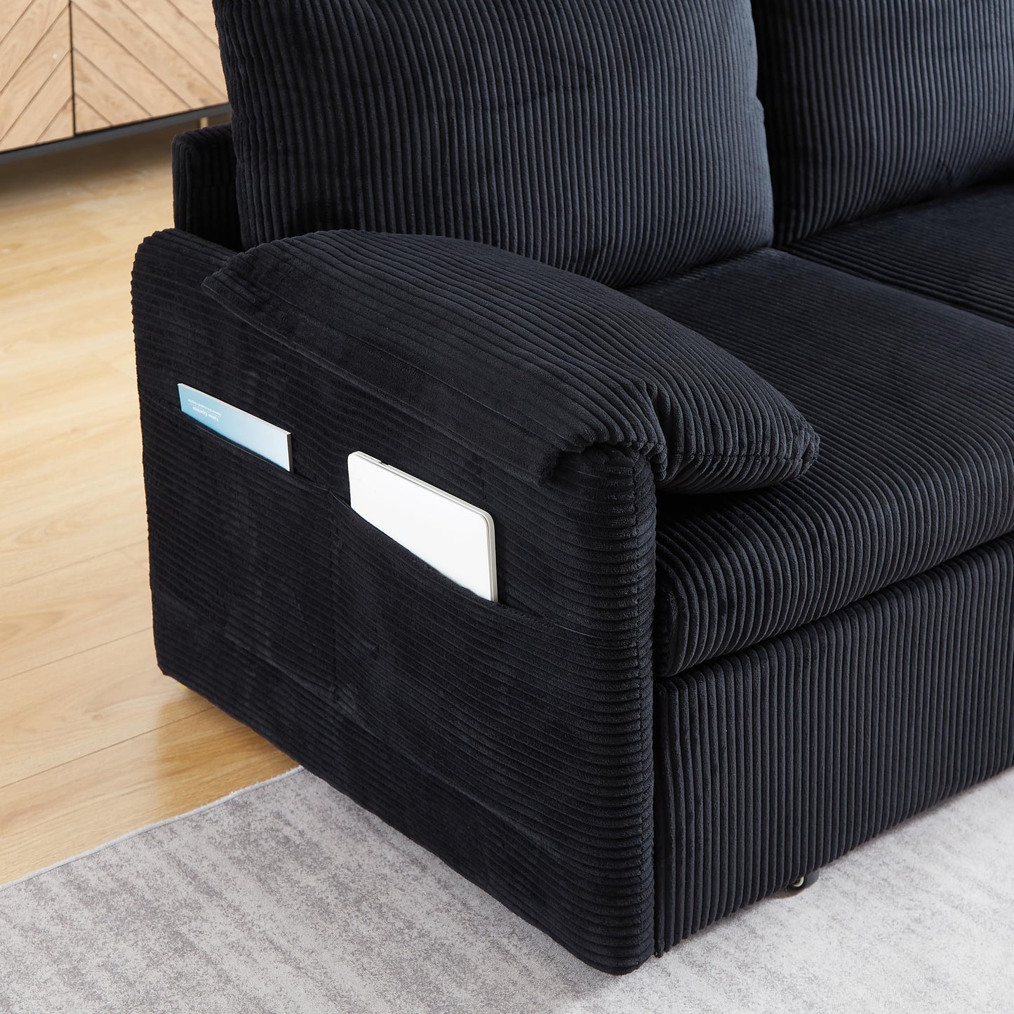 Eafurn 3 in 1 Convertible Pull Out Sleeper Sofa Couch Bed Queen Size, Corduroy Pullout Lounge Loveseat RV Sofa&Couches Sofabed with Soft Pillows Armrest,Side Pockers for Living Room Apartment