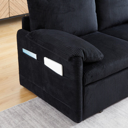 Eafurn 3 in 1 Convertible Pull Out Sleeper Sofa Couch Bed Queen Size, Corduroy Pullout Lounge Loveseat RV Sofa&Couches Sofabed with Soft Pillows Armrest,Side Pockers for Living Room Apartment