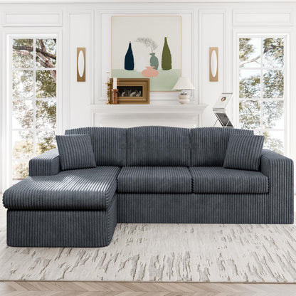 Shintenchi 105" Boneless Couch for Living Room,L Shaped Modular Cloud Sectional Sofa,Fluffy Corduroy Couch with Deep Seated Oversized Chaise Lounge,No Assembly Needed,Dark Gray