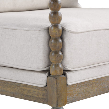 OSP Home Furnishings Fletcher Spindle Accent Chair with Rustic Brown Finish, Linen Upholstery