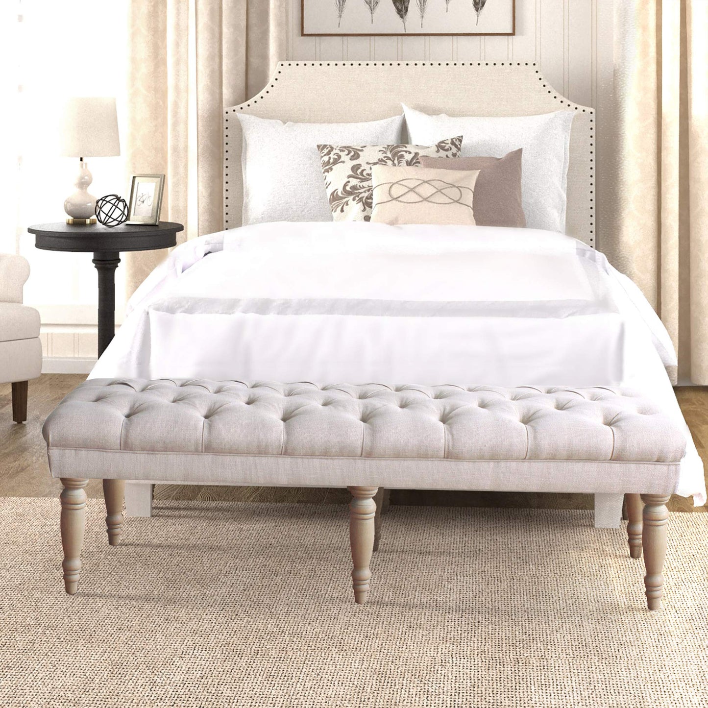 HomePop Large Upholstered Tufted Bench – Light Mauve