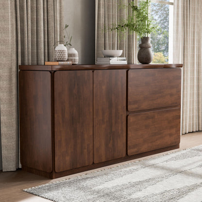 Furniture of America Nazaen II Mid-Century Modern Solid Wood 71-inch Sideboard Buffet Cabinet with Secret Hidden Drawers, Credenzas for Living Room, Dining Room, Office, Rich Walnut