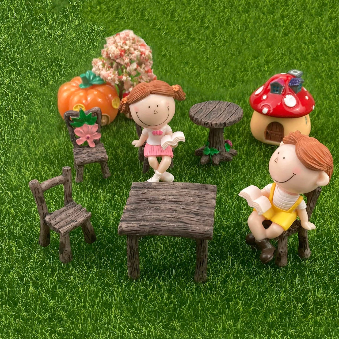 Fairy Garden Accessories Miniature Table and Chairs Set Micro Landscape Decoration DIY Craft Gift, Pack of 10