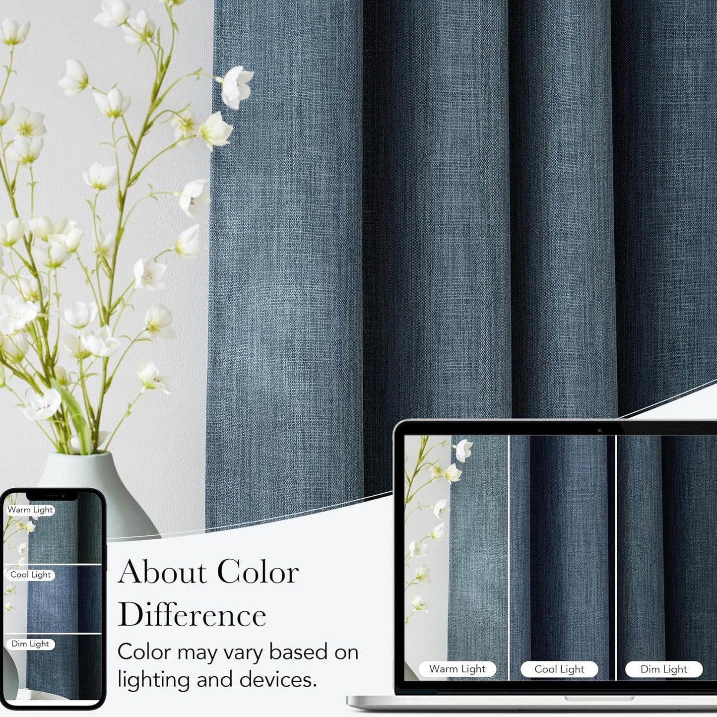 NICETOWN Faux Linen Blackout Curtains - Mist Blue, 63-Inch Grommet Top Privacy Panels, 2-Pack for Modern Farmhouse Style