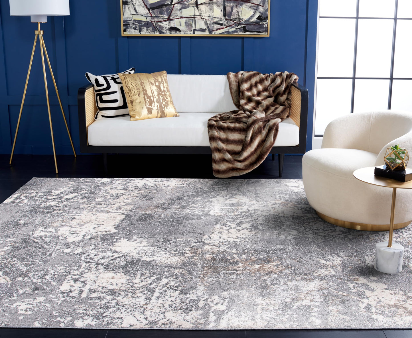 SAFAVIEH Aston Collection Area Rug - 9' x 12', Light Grey & Grey, Modern Abstract Design, Non-Shedding & Easy Care, Ideal for High Traffic Areas in Living Room, Bedroom (ASN715F)