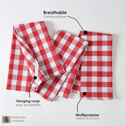 12 Pack, 18"x26", 100% Gingham Check Kitchen Towels Cotton, Super Absorbent & Quick Dry, Durable Dish Towel for Drying