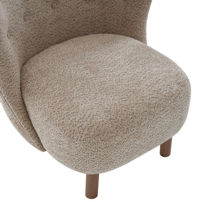 Christopher Knight Home Aurora Boucle Upholstered Wingback Accent Chair, Solid Wood Living Room Slipper Chair, Bedroom Comfy Reading Chair, Brown