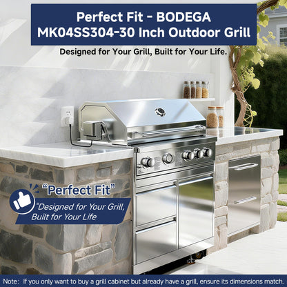 BODEGA Outdoor Stainless-Steel Kitchen Drawers Cabinet For Built-in BBQ Grill .Stainless-Steel outdoor kitchen grill cabinet with 2 Drawers and Propane Tank Storage,(Fits 30"-MK04SS304 Propane Grill).