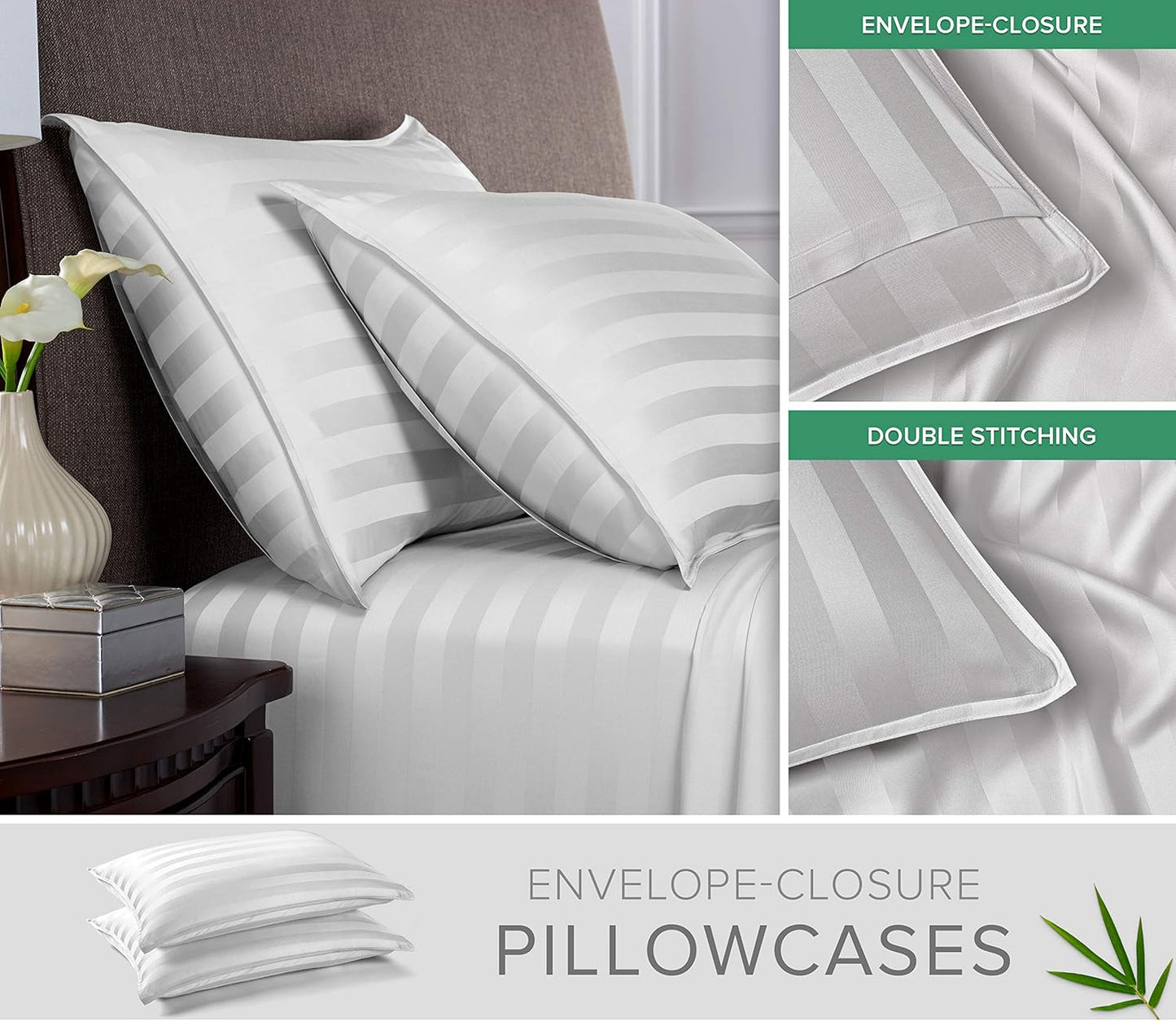 Pure Bamboo King Sheets - Luxuriously Soft 100% Organic Viscose Bed Sheet Set | Jacquard White, Double Stitching, 2-Year Quality Promise