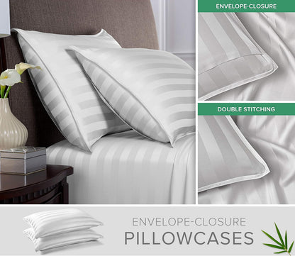 Pure Bamboo King Sheets - Luxuriously Soft 100% Organic Viscose Bed Sheet Set | Jacquard White, Double Stitching, 2-Year Quality Promise