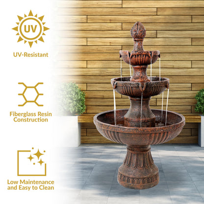 Sunnydaze Flower Blossom 43" Tiered Outdoor Water Fountain - 3-Tiered Outdoor Fountain for Garden, Patio, or Backyard - Earth Finish